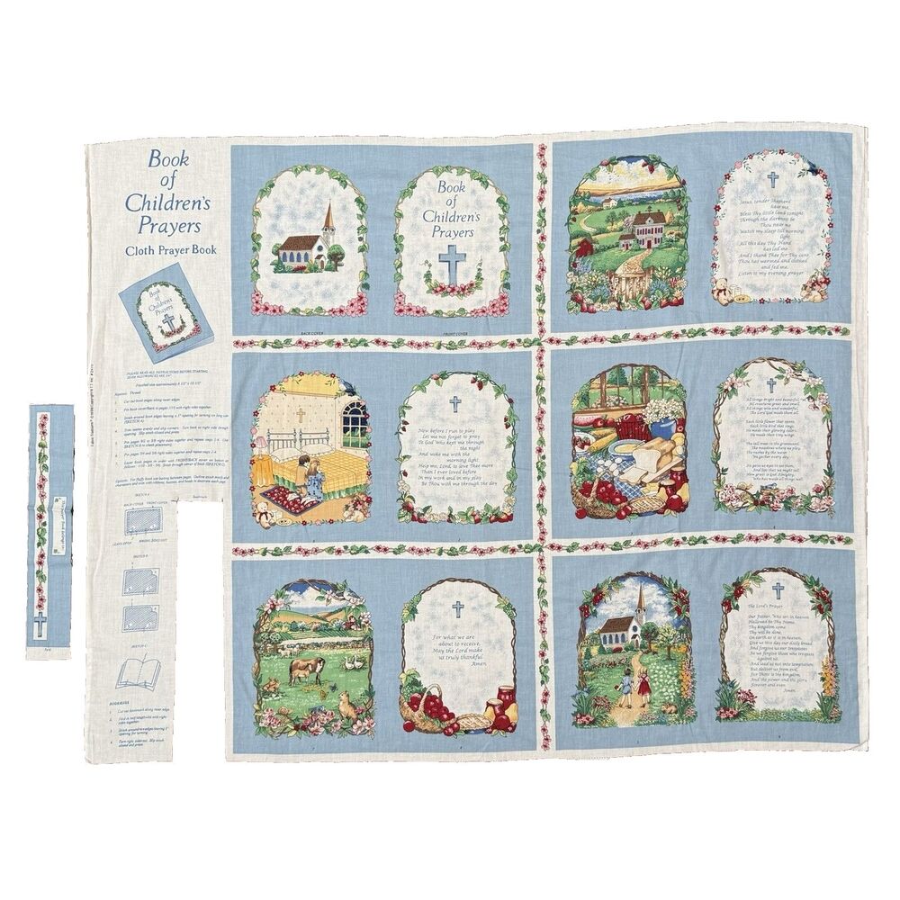 Vtg Children's Prayers CLOTH BOOK PANEL CUT & SEW FABRIC BOOK RELIGIOUS 2470